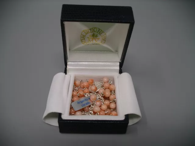 Sterling Silver Rare Coral Angelskin ROSARY CROSS Crucifix Catholic Necklace