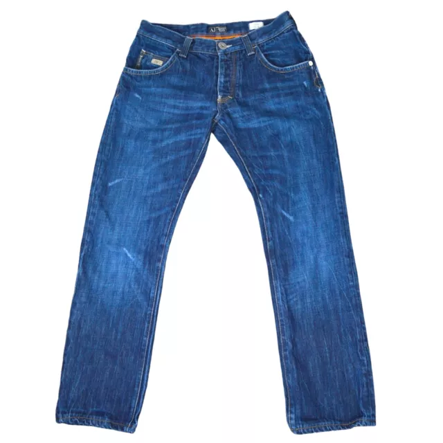 Armani Jeans J08 Mens W32 L30 Button Fly Slim Fit Blue Denim 100% Cotton