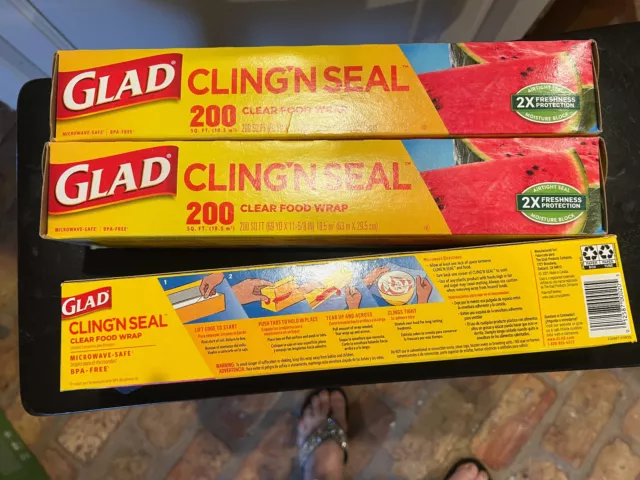 Glad Cling Wrap Clear Plastic Wrap, 200 Sq Ft 200 (Pack of 3),