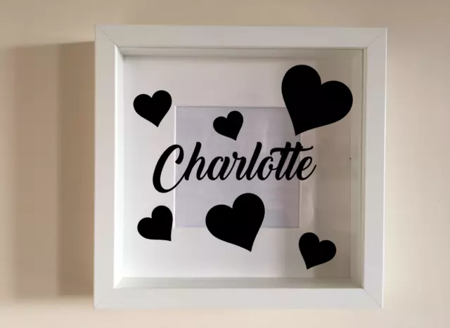 Box Frame Vinyl Decal Sticker Wall art Quote Personalised Name Hearts