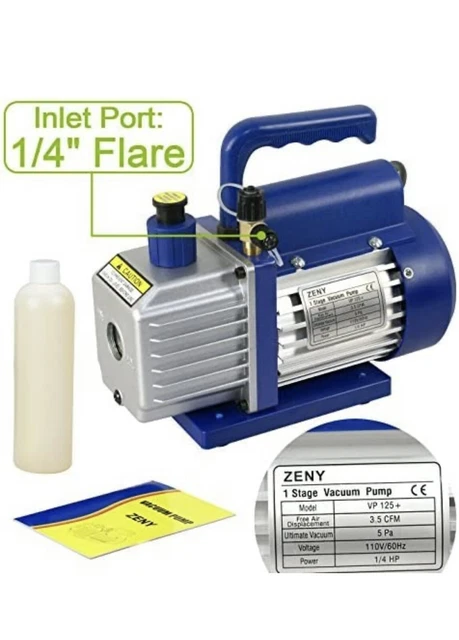 Rotary Vane Vacuum Pump 1/4HP HVAC R134a Air Refrigerant Conditioning 3,5 CFM