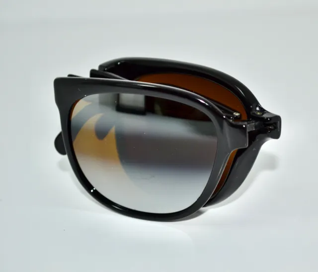 Vtg SunPocket France Nylon Folding Black Amber/Gradient Cat Eye Mens Sunglasses
