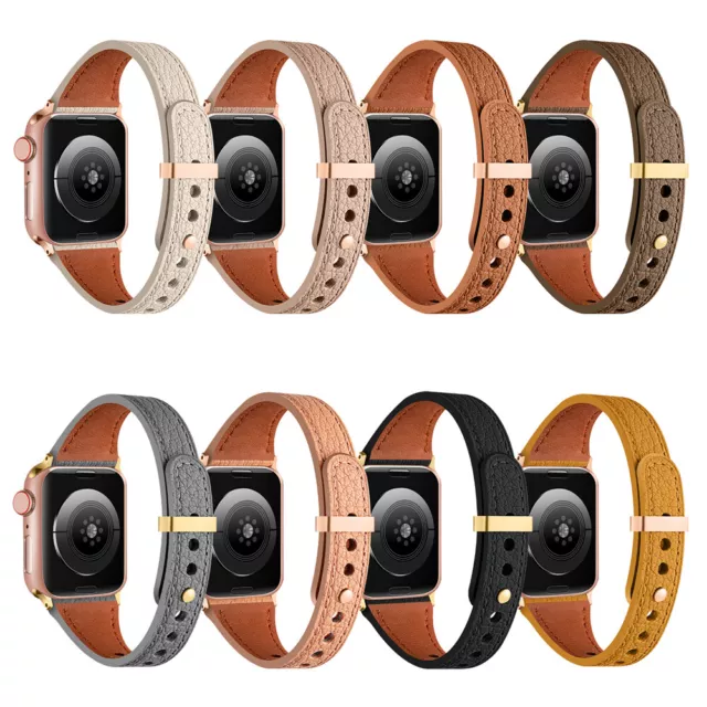 Women Slim Leather Band Strap for Apple Watch Series 9 8 7 6 5 SE 40/44/41/45mm