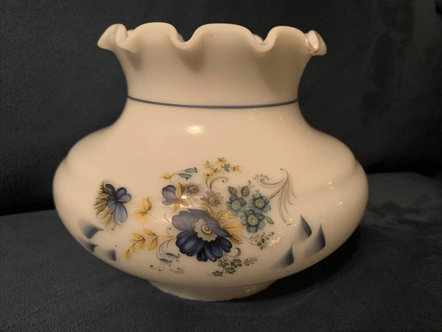 Vtg Quoizel Abigail Adams Blue Poppy Glass Lamp Glass Hurricane Shade 5x3.78