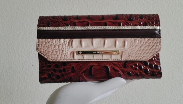 Brahmin Trifold Wallet Leather Croc Embossed Tri Texture