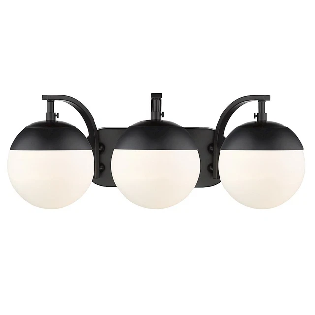 Golden Lighting Dixon 3-Light Bath, Black/Opal/Black Cap - 3218-BA3BLK-BLK