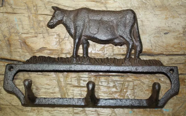 Cast Iron Antique Style COW Towel Coat Hook Farm Hat Hooks Key Rack Man cave