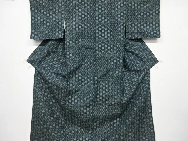 6652047: Japanese Kimono / Antique Kimono / Tsumugi / Woven Geometric