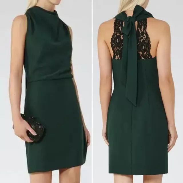 REISS Emerald Green Lace Back Sleeveless Sicily Sheath Cocktail Dress 6 Small