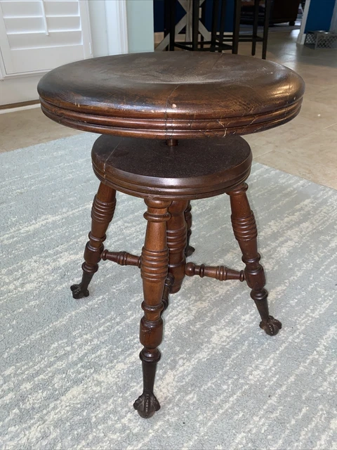 Victorian Antique Primitive Piano Organ Stool, Glass Ball & Claw, A Merriam Co Victorian Antique Primitive Piano Organ Stool, Glass Ball & Claw, A Merriam Co