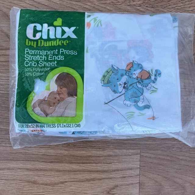 Hoja de cuna vintage Chix de gatos azules de Dundee ajustada 28"" x 52"" NUEVA sellada de fábrica