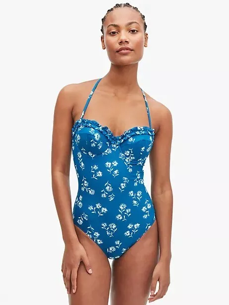 Kate Spade New York BLUE Mini-Ruffle Underwire One-Piece Swimsuit, US Medium 2