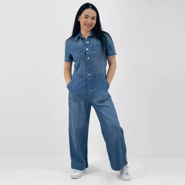Womens Denim Jumpsuit Overalls Button Front Collared Size 8 to 22