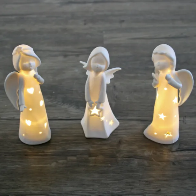 LED Porzellan Weihnachtsmann oder Engel weiß - viele verschiedene Motive wählbar