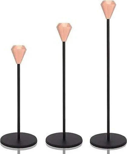Set of 3 Rose Gold Candle Holders Home Decoration (9 and 10.6 and 12.6 inches)