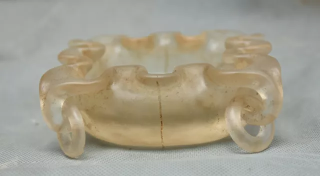 4.4" Old Chinese Natural White Crystal Carving Dynasty Ring Crane Brush washer