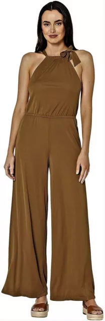 LAUREN RALPH LAUREN Womens SZ M OLIVE GREEN HALTER WIDE-LEG JUMPSUIT Stretch NWT