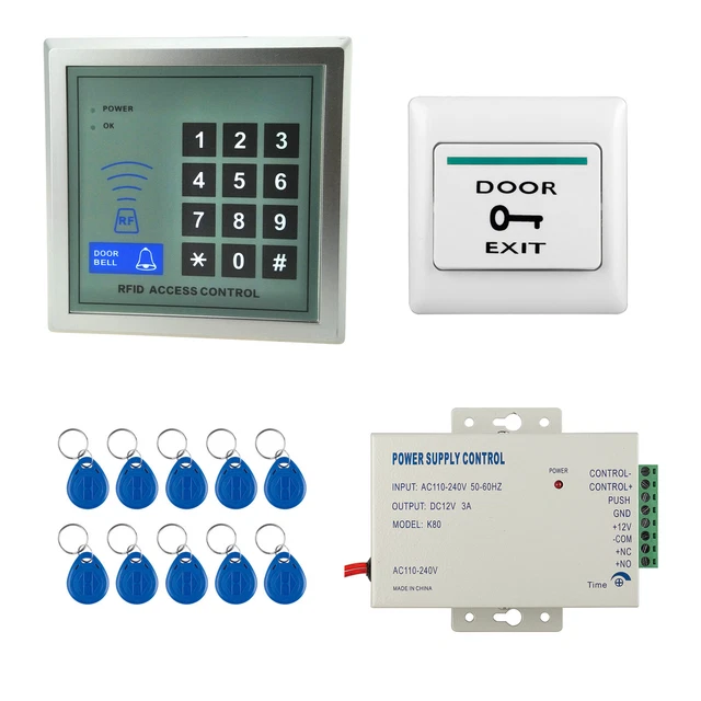 Access Control RFID Reader Password Keypad Door Exit Button 12V3A Keychain Tag