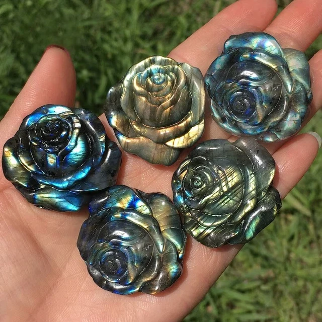 Rose Flower Labradorite Natural Polished Carved Gemstone Healing Decoration Gift