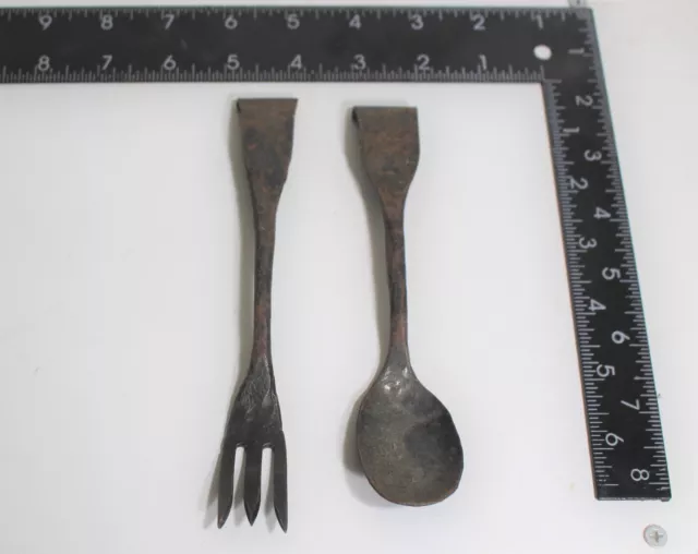 Rare Antique Forged Metal Fork and Spoon with mark 17th or 18th Century Medeival
