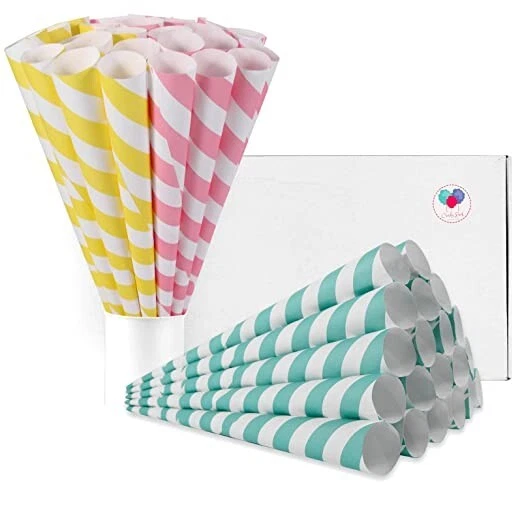 NEW Candy Park 50 ct Pastel Stripes Premium Cotton Candy Cones