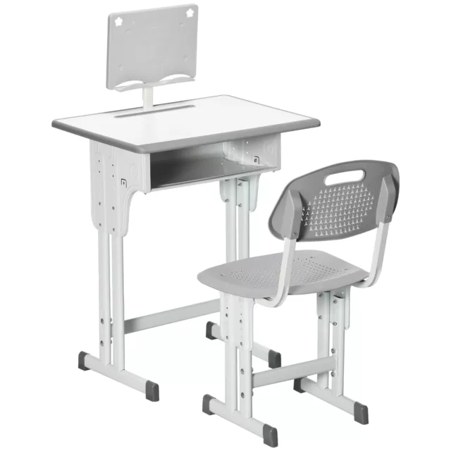 HOMCOM Banco con Sedia per Bambini 6-12 Anni Altezza Regolabile Grigio