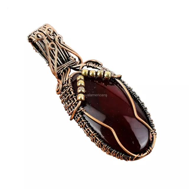 Red Fire Labradorite Wire Wrapped Pendant Copper Jewelry For Women 2.76"