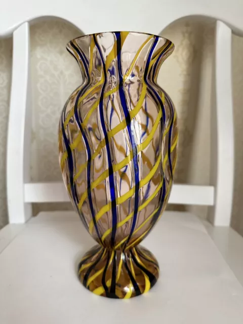 Vintage Kralik Czechoslovakia Glass Vase 10” tall
