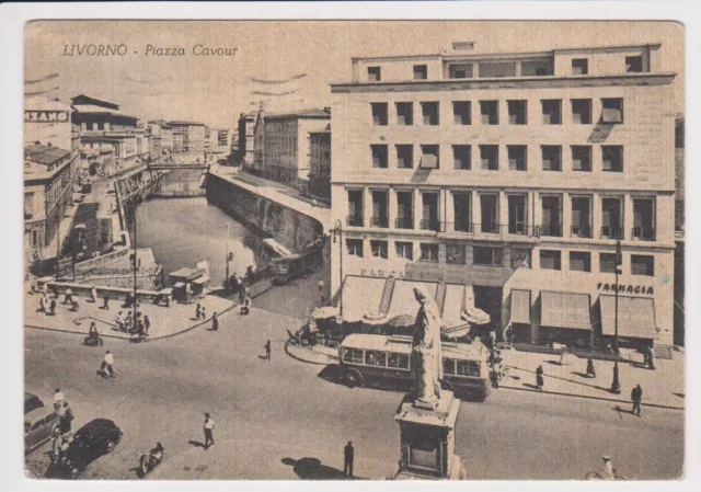 1952 - Vecchia Cartolina Di Livorno - Piazza Cavour - Animata - Formato Grande