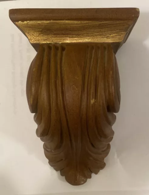 Hand Carve Acanthus Leaf Wall Corbel Rustic Wooden Wall Shelf  6.25”T x 4.25”W