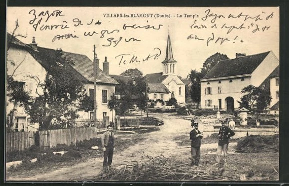 CPA Villars-les-Blamont, Le Temple, Place et l´Eglise