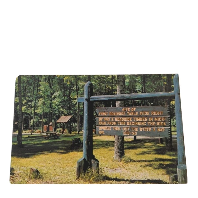 Postcard First Roadside Park Iron River Michigan Chrome Unposted