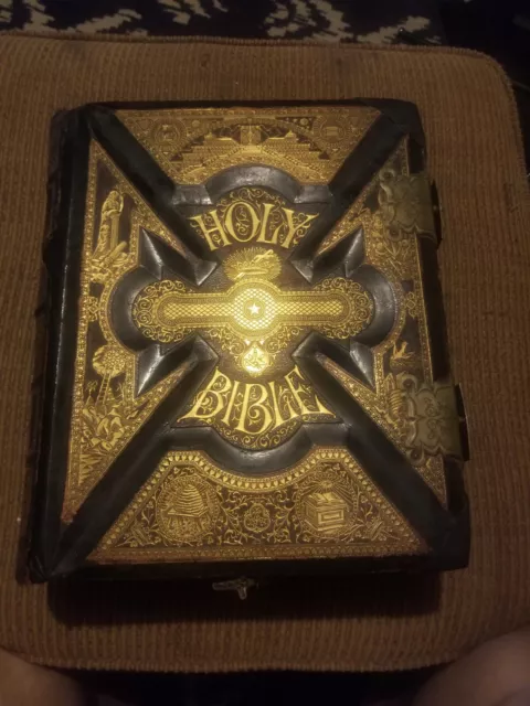 Antique Family Bible 1890 - Restored - Ribbon Bookmark