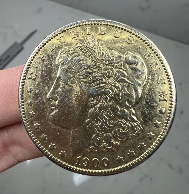 Antique 1900 Us Gilded Morgan Dollar 900 Solid Silver United States America Coin