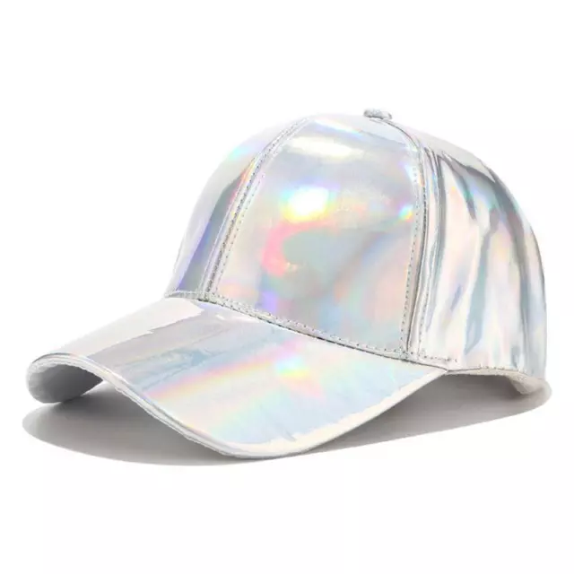 Unisex Faux Leather Baseball Cap Holographic Rainbow Shiny Metallic Trucker Hat