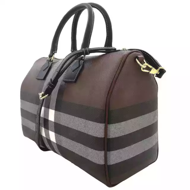 Burberry Dark Birch Brown Check Leather Medium Bowling Bag 8069662 3