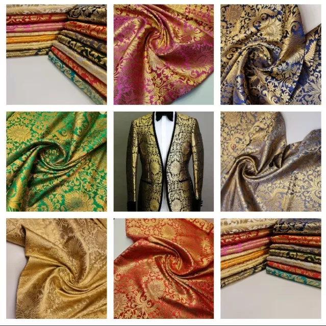 Floral Gold Leaf Damask Metallic Brocade Fabric Dress Craft Quilting Material 44