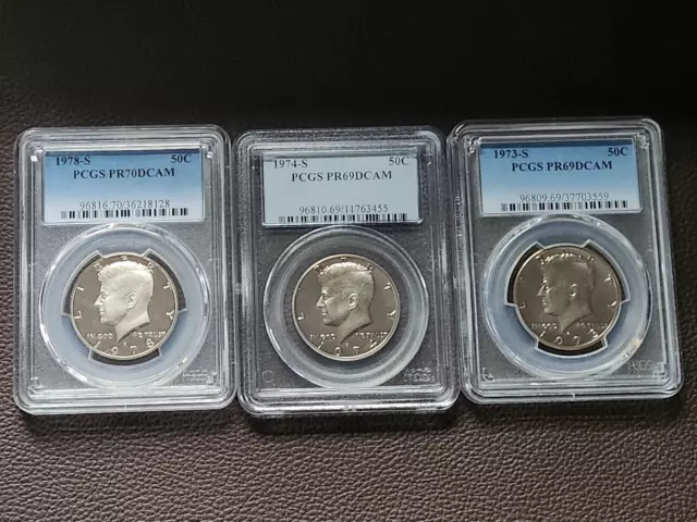 Lot Of 3 - 1973-S, 1974-S & 1978-S 50C Kennedy Half Dollar Proof PCGS