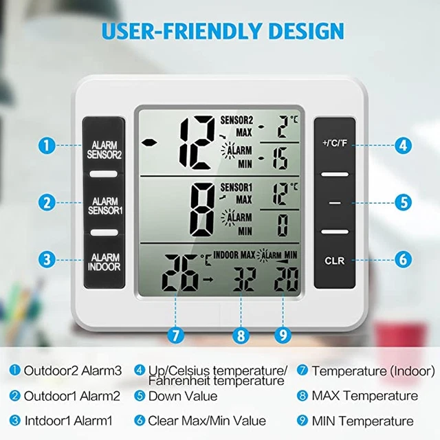 Termometro Per Congelatore Display LCD Con Sensore Allarme Acustico Tester