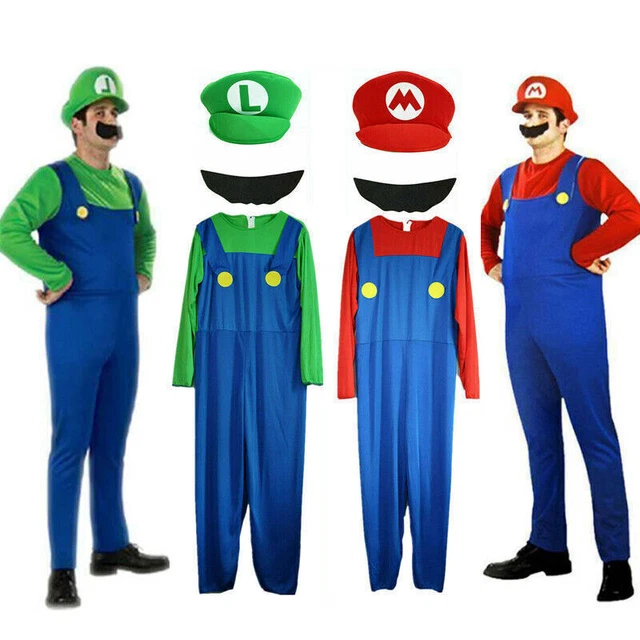 MENS ADULT SUPER Mario and Luigi Fancy Dress Plumber Bros Halloween