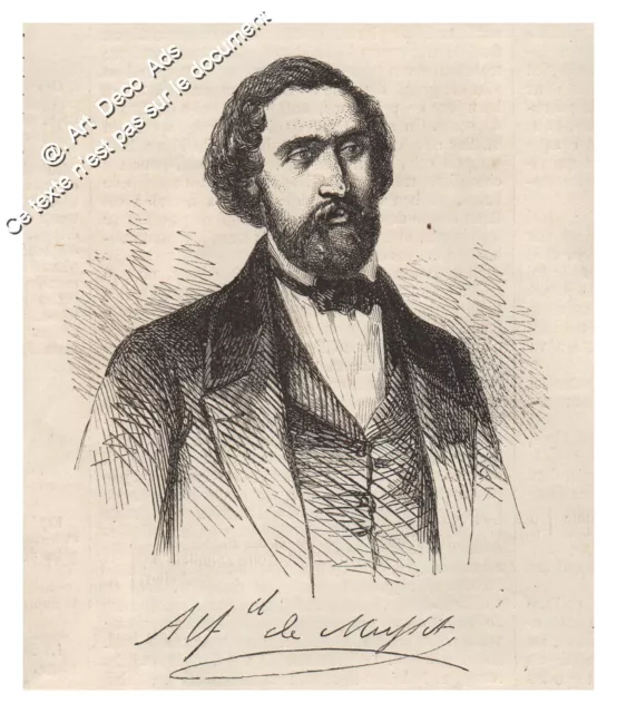 La mort d'Alfred de Musset Gravure Antique Print 1857