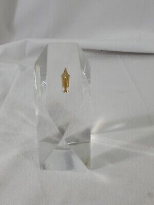 Parker Gold Nib Advertising Paperweight Embedded in Lucite 3.5" - Free Shipping