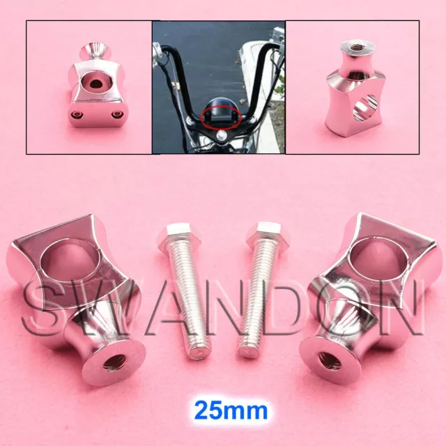 Chrome 1 Inch Universal Motorcycle Handlebar Riser Clamp Mount 25mm Harley