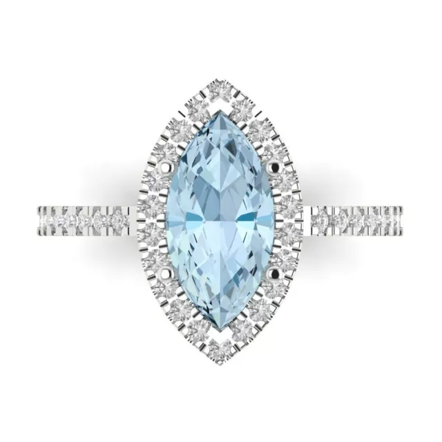 2.3ct Marquise Halo Swiss Topaz Promise Bridal Wedding Ring Solid 14k White Gold