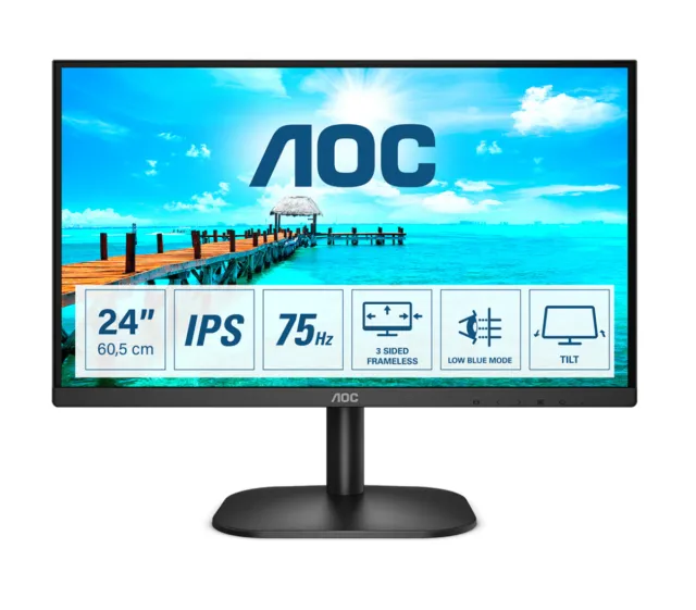 AOC 24B2XH, LED-Monitor 60 cm(24 Zoll), schwarz, HDMI, VGA, FullHD, IPS