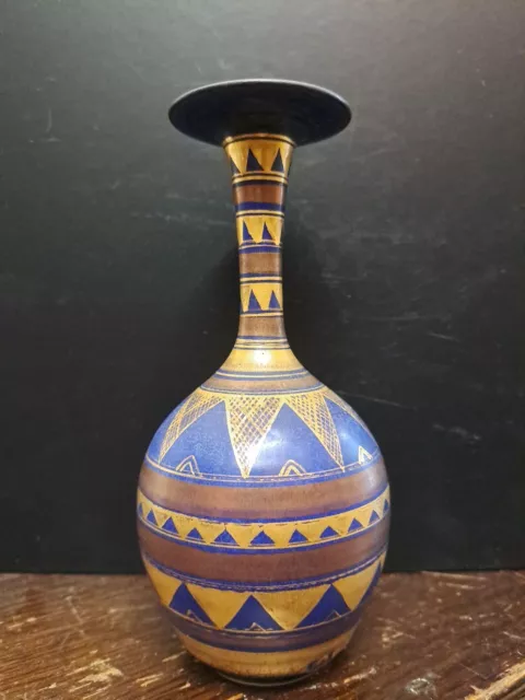 Mary Rich Pertery Geometrisch Gemusterte Vase - Blau Mit Goldglanz