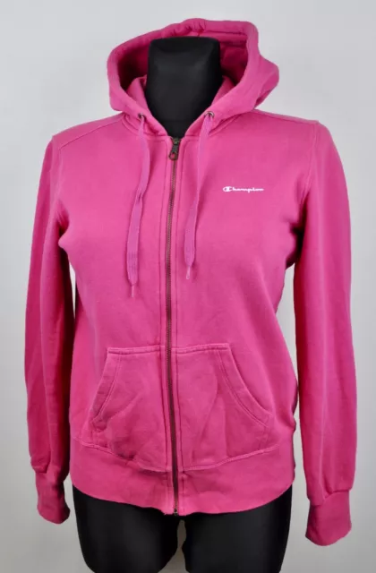 Champion Originale Felpa con Cappuccio Fucsia Rosa M Donna Maglione Completo Zip