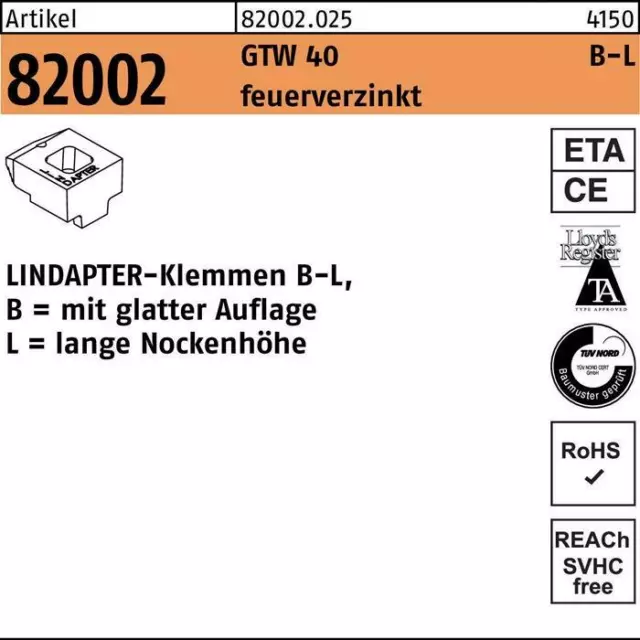 Morsetti Lindapter R 82002 GTW 40 LM 10/7.0 zincati a caldo