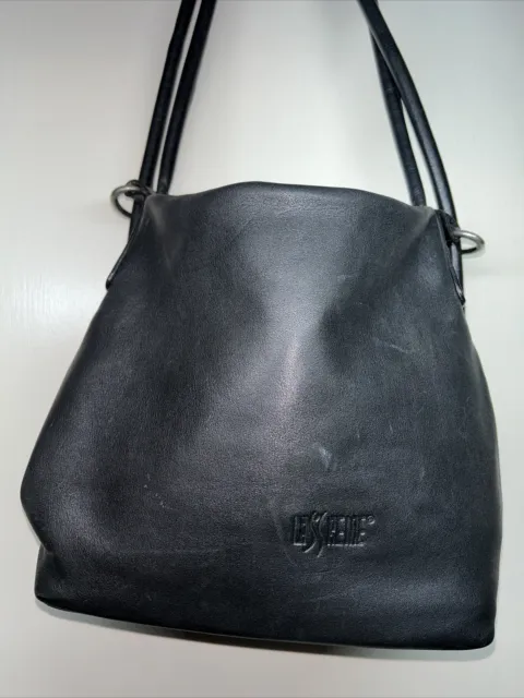 Lassreine Black Leather Convertible Backpack
