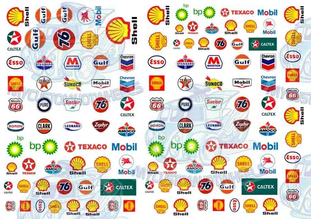 GAS/PETROL STATION Oil Company Logos Waterslide Decals for all